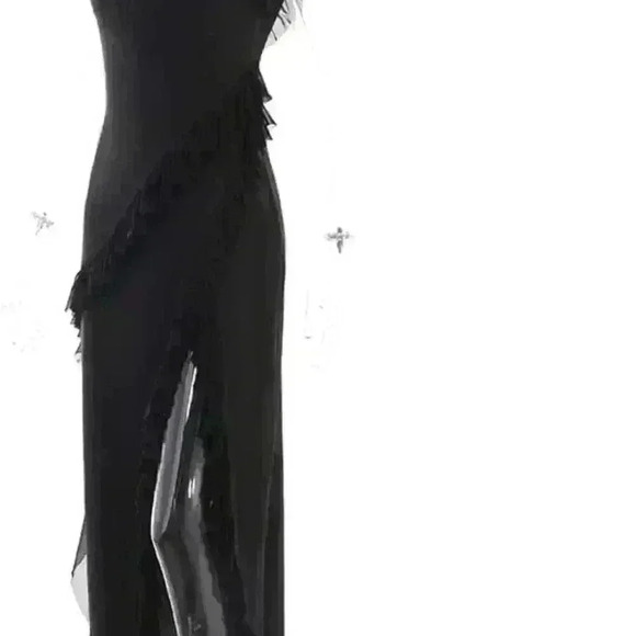 Women Sleeveless Ruffle Split Maxi Dress Summer Solid Spaghetti Strap Square - Picture 4 of 5